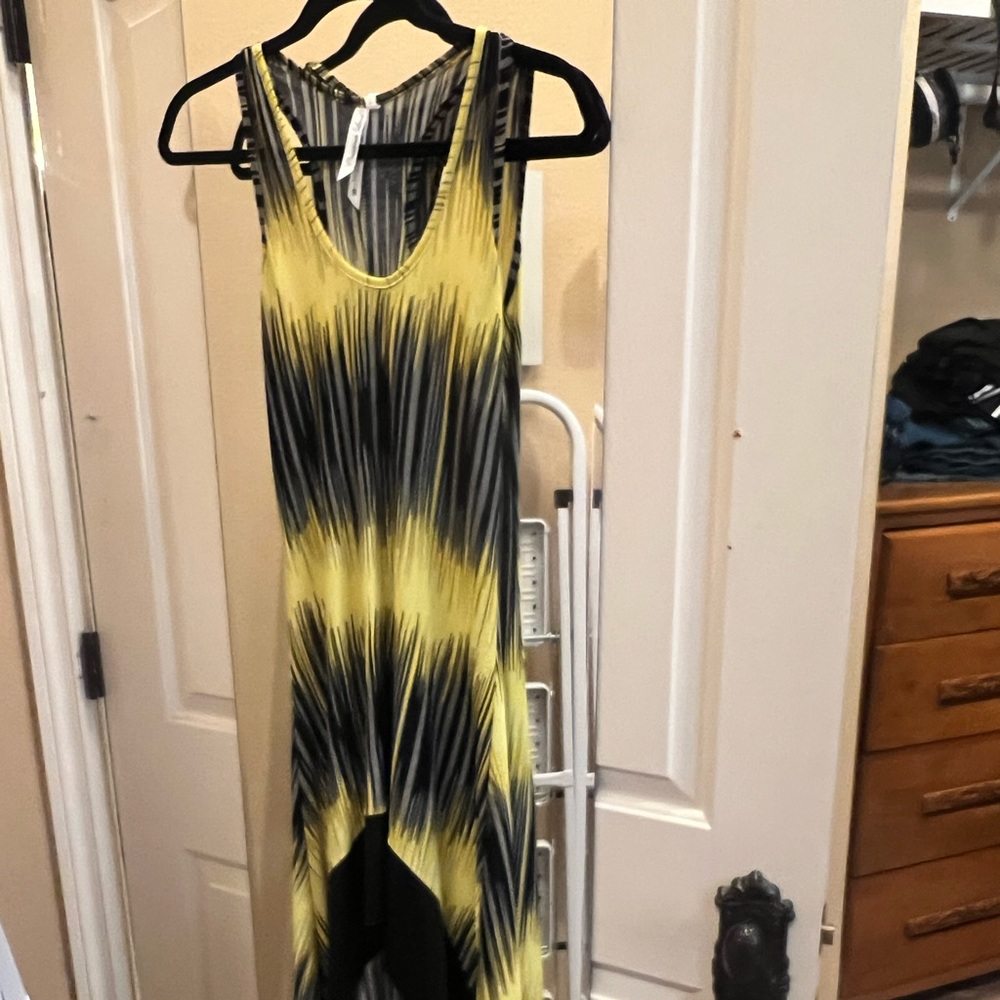Cristinalove Yellow Black High Low Bodycon Dress Scoop Neck